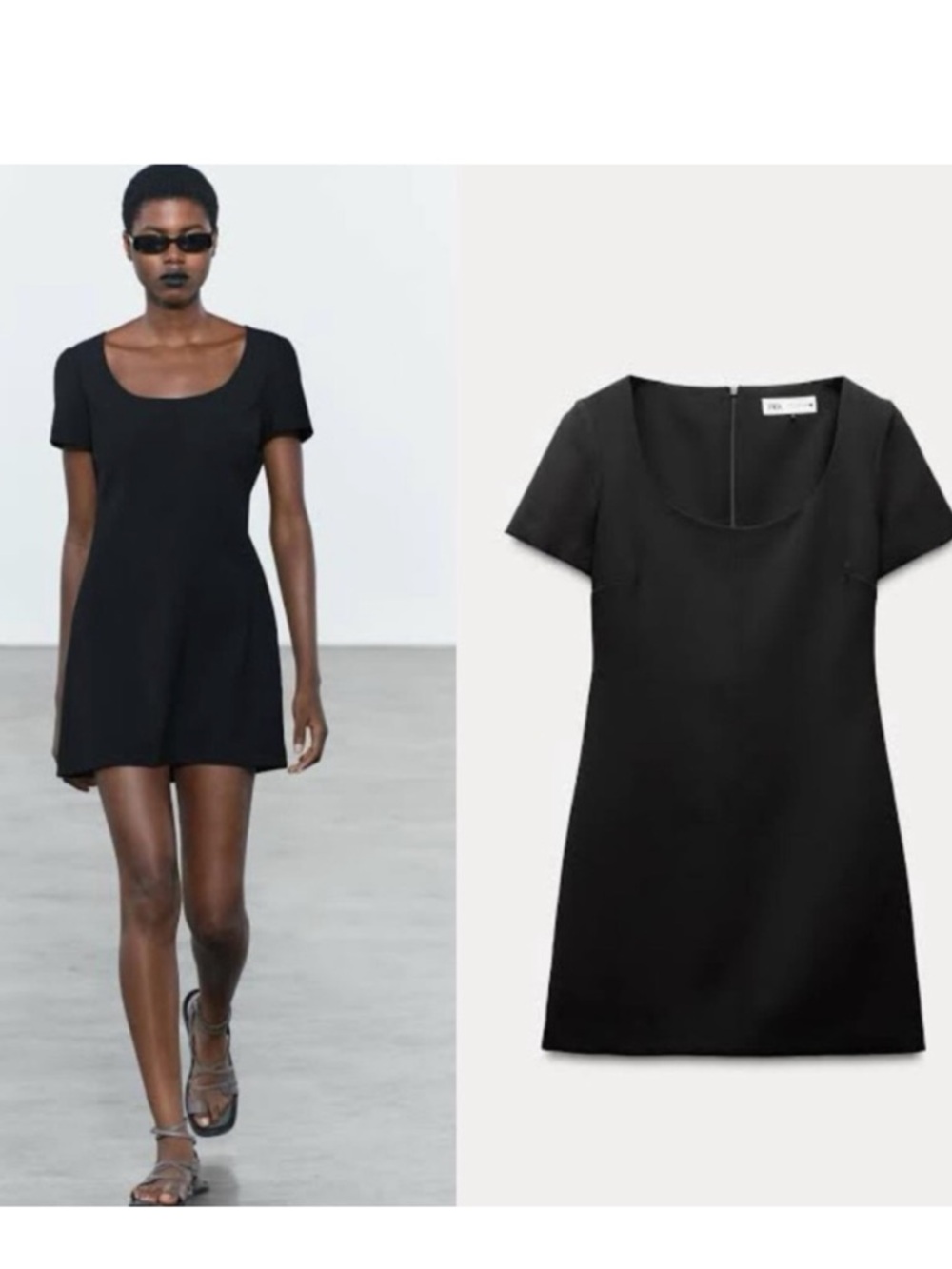 NWT Zara Black Scoop Neck Short Sleeve Casual Classic Mini Dress Sz Small